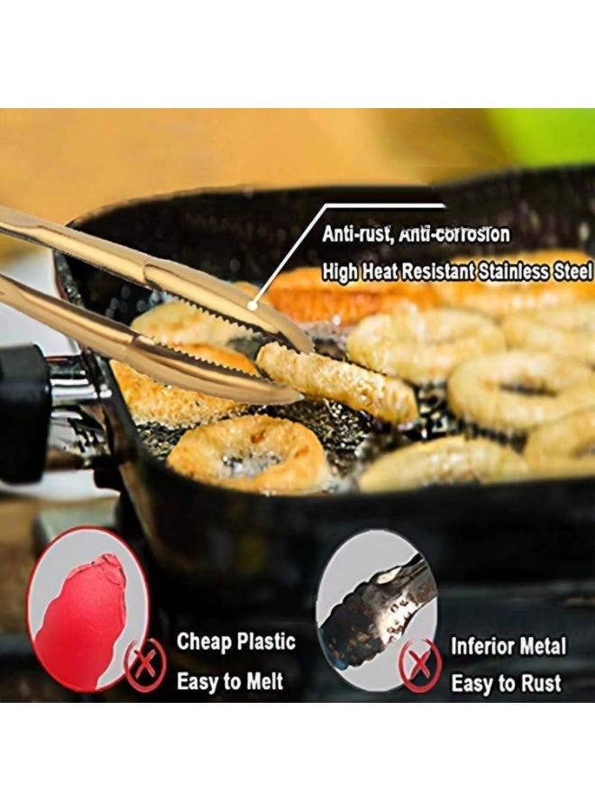 Y&D 23cm Stainless Steel Heat Resistant Food Tongs, Perfect for handling Food Salads BBQ Pasta and Grilling in The Kitchen, at Weddings Bars and Home Parties(Gold) - Image 2